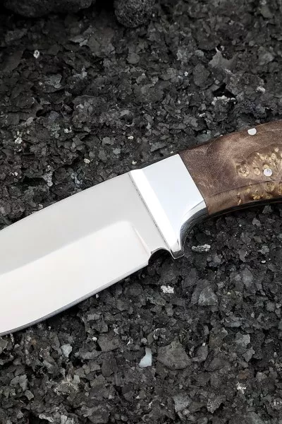 Нож Морпех S390 цельнометаллический карельская береза коричневая