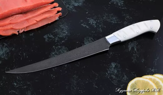 Кухонный нож Шеф № 7 сталь Х12МФ рукоять акрил белый