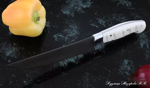 Кухонный нож Шеф № 8 сталь Х12МФ рукоять акрил белый
