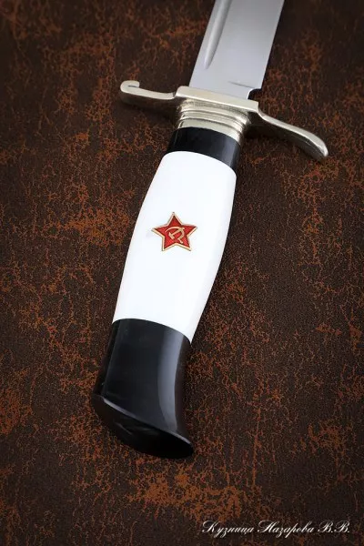 Реплика Финка НКВД малая Elmax мельхиор акрил белый+черный с красной звездой