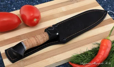 Кухонный нож Шеф № 3 сталь К340 рукоять береста черный граб