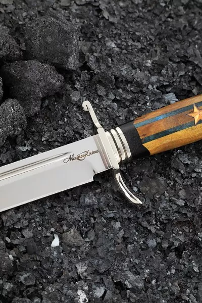 Реплика Финка НКВД Elmax мельхиор черный граб стабилизированная карельская береза (янтарная) (Coutellia)