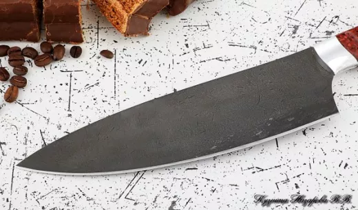 Кухонный нож Шеф № 13 сталь Х12МФ рукоять акрил красный
