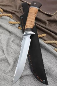Нож Рыбак 2 сталь N690 с крючком рукоять береста