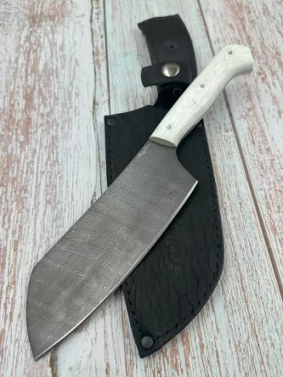 Кухонный Шеф нож дамаск цельнометаллический G10 серый (распродажа)