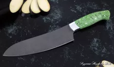 Кухонный нож Шеф № 11 сталь Х12МФ рукоять акрил зеленый