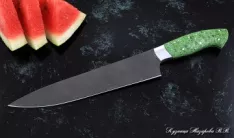 Кухонный нож Шеф № 14 сталь Х12МФ рукоять акрил зеленый