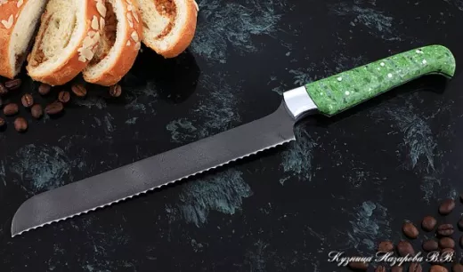 Кухонный нож Шеф № 15 сталь Х12МФ рукоять акрил зеленый