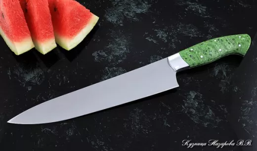 Кухонный нож Шеф № 14 сталь 95Х18 рукоять акрил зеленый