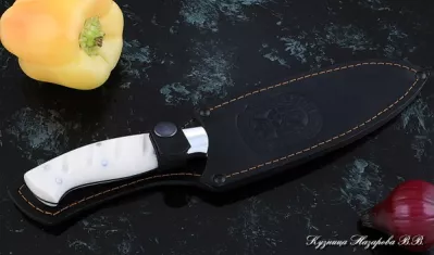 Кухонный нож Шеф № 10 сталь Х12МФ рукоять акрил белый