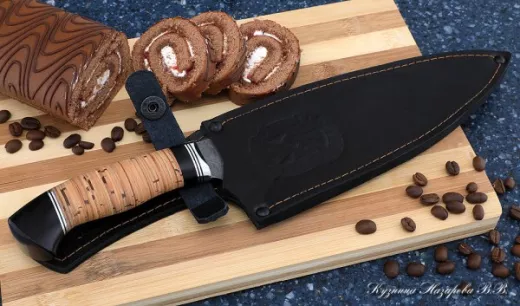 Кухонный нож Шеф № 13 сталь К340 рукоять береста черный граб