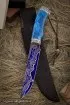 Нож Засапожный сталь дамаск ламинированный с воронением карельская береза синяя мельхиор