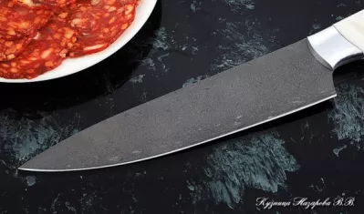 Кухонный нож Шеф № 9 сталь Х12МФ рукоять акрил белый