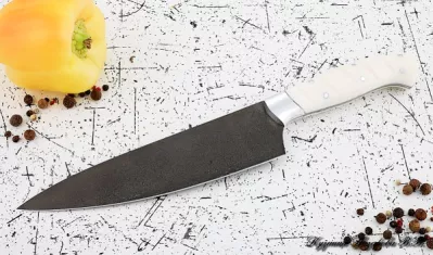 Кухонный нож Шеф № 12 сталь Х12МФ рукоять акрил белый