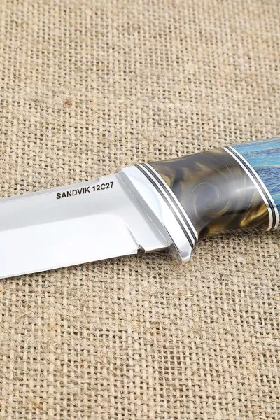 Нож Вепрь Sandvik рукоять ясень стабилизированный синий акрил