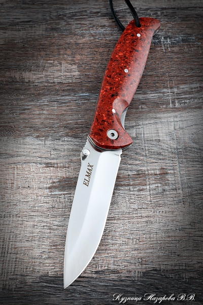 Knife folding Corvette steel Elmax handle red acrylic