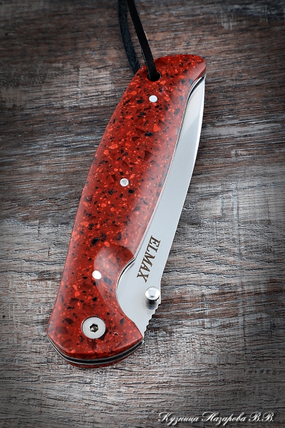 Knife folding Corvette steel Elmax handle red acrylic