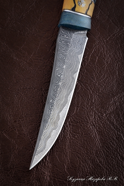 Knife Chestnut Damascus laminated Karelian birch (Sicac)