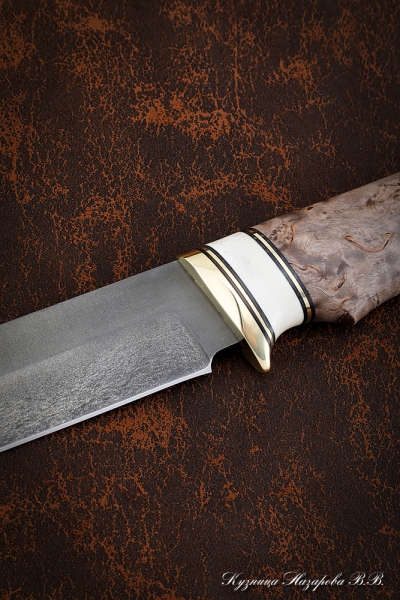 Knife Gadfly 2 H12MF Karelian birch brown elk horn brass