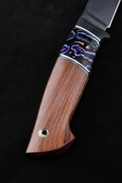 Нож Овод М390 рукоять карбон зуб мамонта стабилизированный фиолетовый палисандр