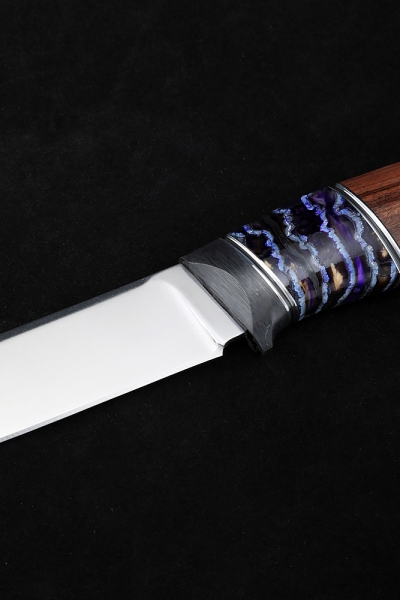 Нож Овод М390 рукоять карбон зуб мамонта стабилизированный фиолетовый палисандр