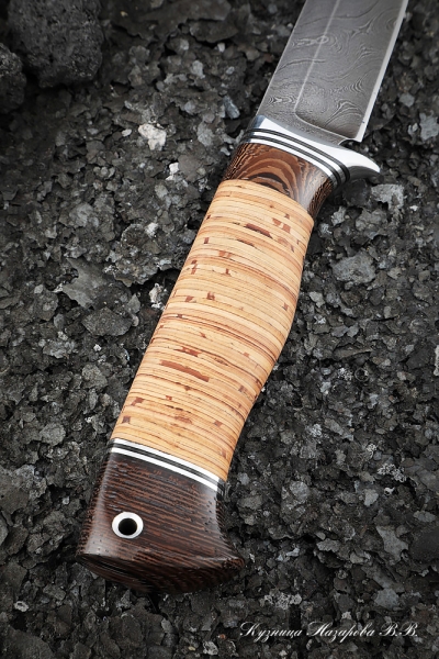 Hummingbird Damascus knife handle birch bark