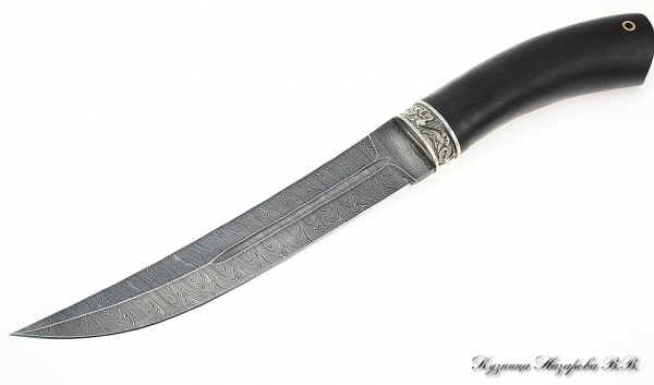 Нож Пластун (казачий пластунский нож) дамаск мельхиор черный граб