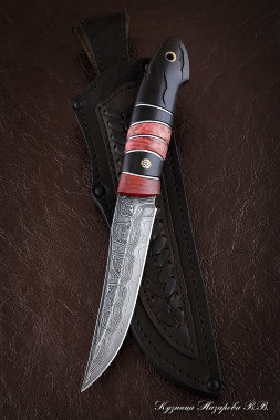 Knife Chestnut Damascus laminated Karelian birch black hornbeam (Sicac)