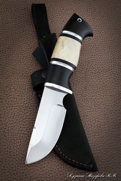 Knife Badger H12MF combined black hornbeam elk horn