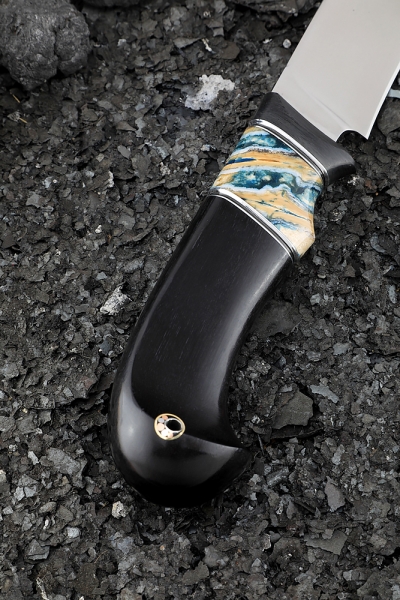 Нож Ловчий S390 рукоять зуб мамонта стабилизированный черный граб