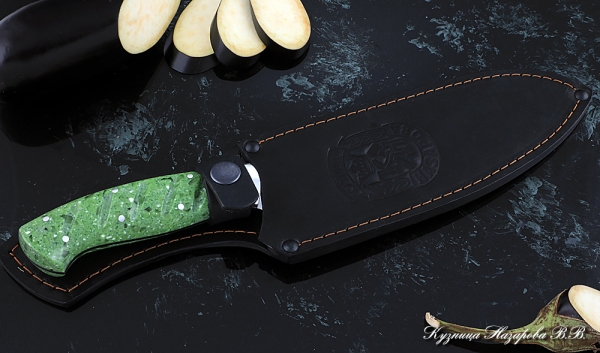 Кухонный нож Шеф № 11 сталь Х12МФ рукоять акрил зеленый