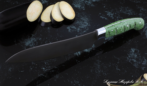 Кухонный нож Шеф № 11 сталь Х12МФ рукоять акрил зеленый