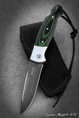 Folding knife Owl Wootz steel lining mikarta green with duralumin