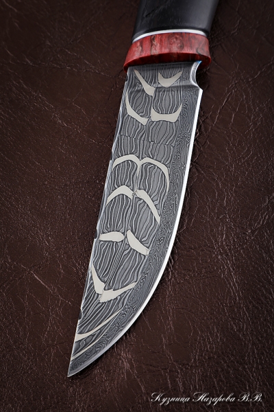 Нож Штык дамаск торцевой черный граб резной (Sicac)