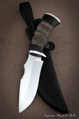 Нож Пиранья 95х18 наборная кожа резная черный граб