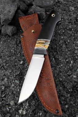 Knife Wanderer-2 S390 Handle Mammoth Tooth Stabilized Yellow Black Hornbeam