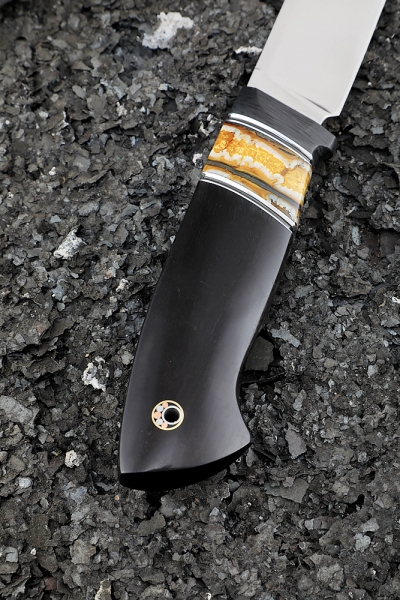 Нож Странник-2 S390 рукоять зуб мамонта стабилизированный желтый черный граб