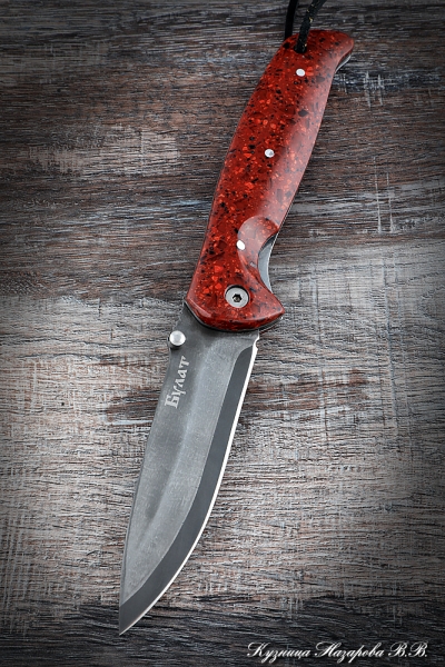 Folding knife Corvette Wootz steel handle red acrylic