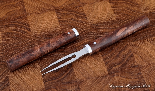 Fork for removing meat 95h18 Karelian birch in a sheath