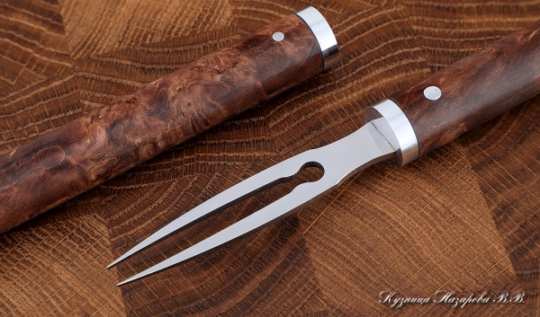 Fork for removing meat 95h18 Karelian birch in a sheath
