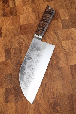 Сербский нож малый сталь кованая 95х18 карельская береза коричневая, мельхиор