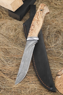 Нож Боец дамаск долы, рукоять стабилизированная карельская береза 