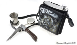 Set: Flask in black leather 