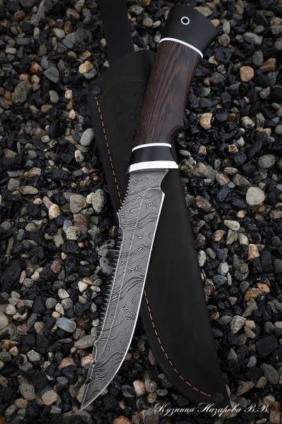 Нож Рыбак 2 дамаск черный граб венге с крючком