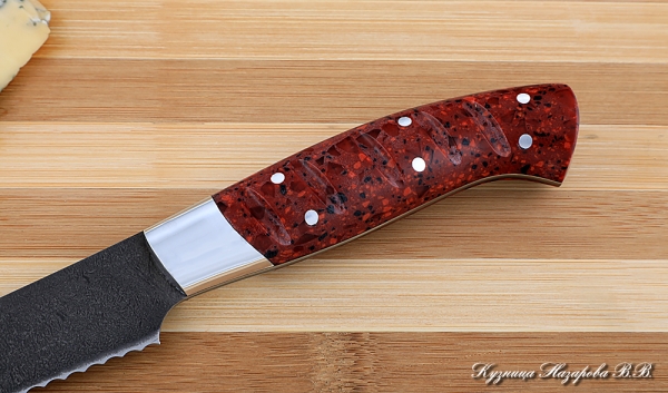 Кухонный нож Шеф № 4 сталь Х12МФ рукоять акрил красный