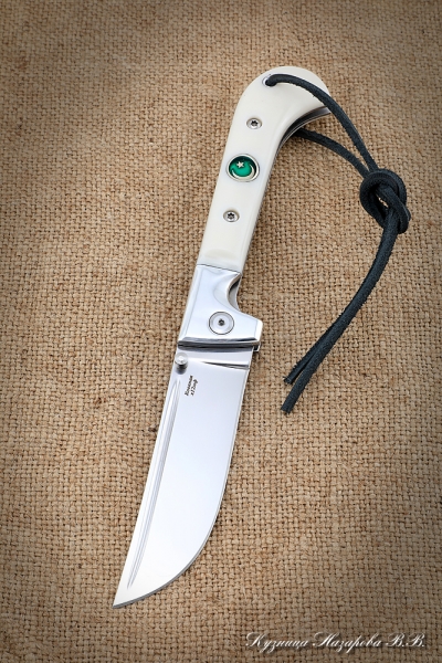 Folding Knife Pchak Steel H12MF Handle Acrylic White Muslim Badge