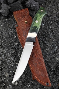 Нож Ирбис-2 S390 рукоять карбон бивень моржа карельская береза зеленая
