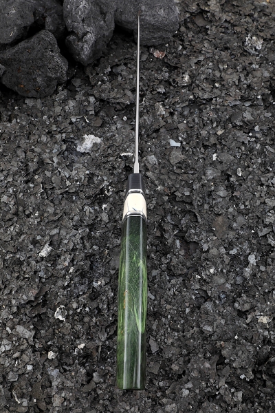 Knife Irbis-2 S390 handle carbon fiber walrus tusk Karelian birch green