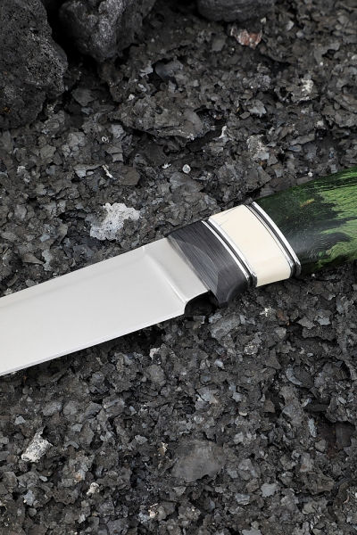 Knife Irbis-2 S390 handle carbon fiber walrus tusk Karelian birch green