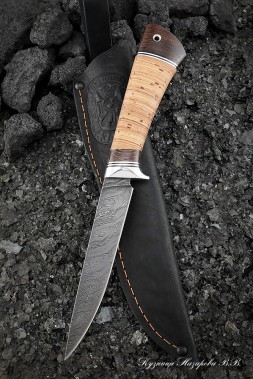 Knife Needle Damascus handle birch bark